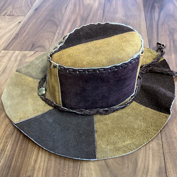 Vintage Suede Leather Patchwork Hat Hippie Western Boho 1970s Cowgirl Floppy main image 7